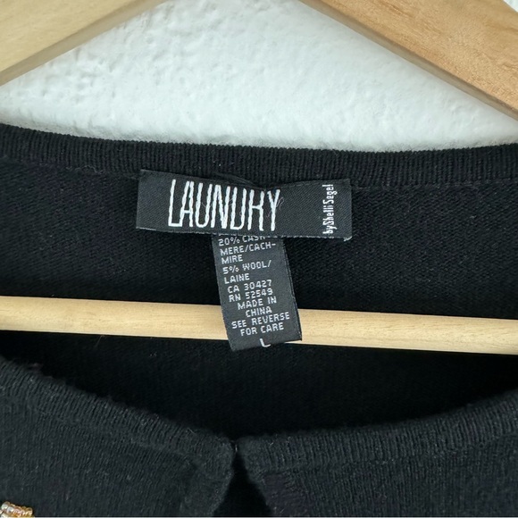 Vintage 90s Black Cashmere Wool Silk Beaded Floral Quarter Sleeve Cropped Shrug - Picture 8 of 13